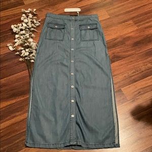 MINKPINK Denim long Boho “In a Daze” skirt.
